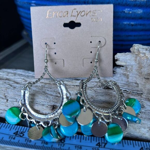 Silver/Blue Green Dangle Erica Lyons Fashion Earrings $16ea / 3 for $25 - Picture 4 of 9